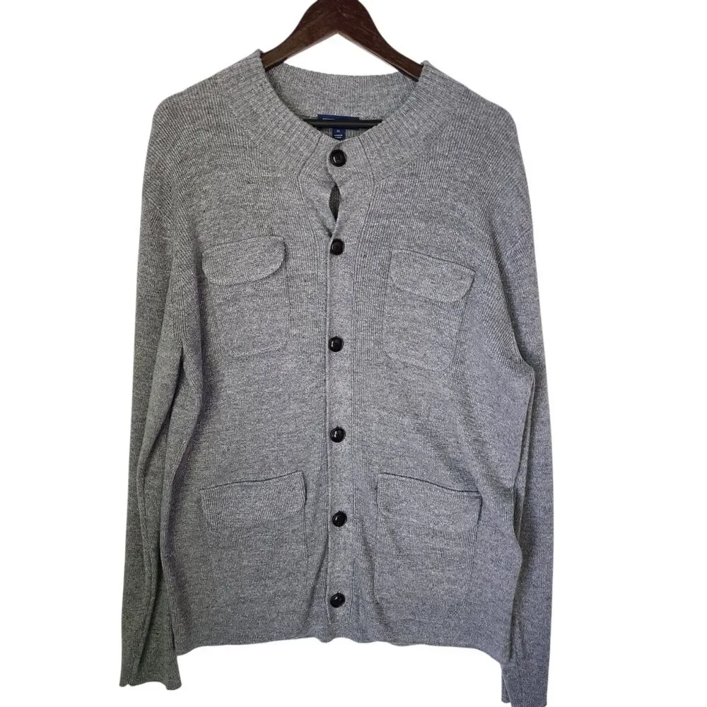 Peter Millar Crown Crafted XL Gray Linen Merino Wool Button Up Cardigan Sweater